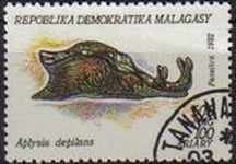 MADAGASCAR 1992 Scott 1126 Sello Moluscos Aplysia Depilans matasellos de Favor Preobliterado  MALAGASY 100A Michel 1420 